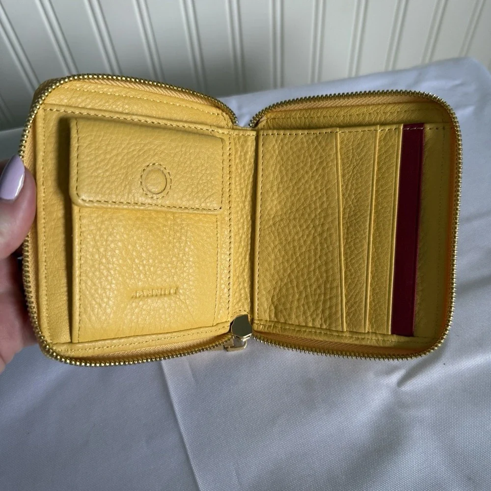 Hammitt Yellow Pebbled Leather 5 North Zip Around Wallet Card Change Holder
